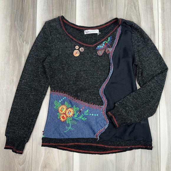 Forla Paris vintage long sleeve embellished top size small art to wear - Picture 1 of 7